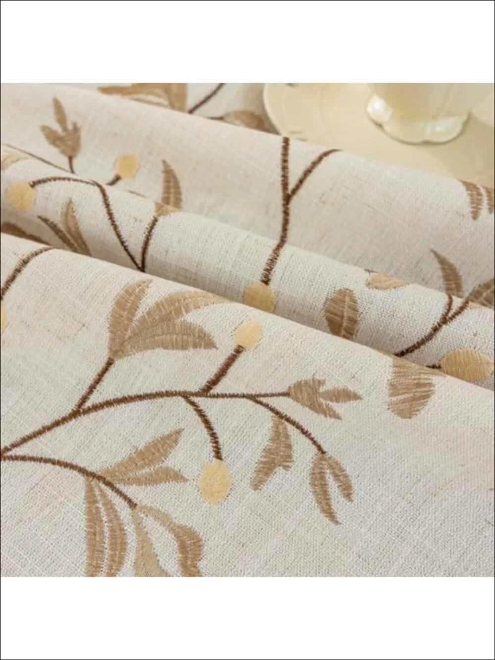 Waterproof Linen Blend Tablecloth Beige Rustic Embroidery Rectangle 55x86